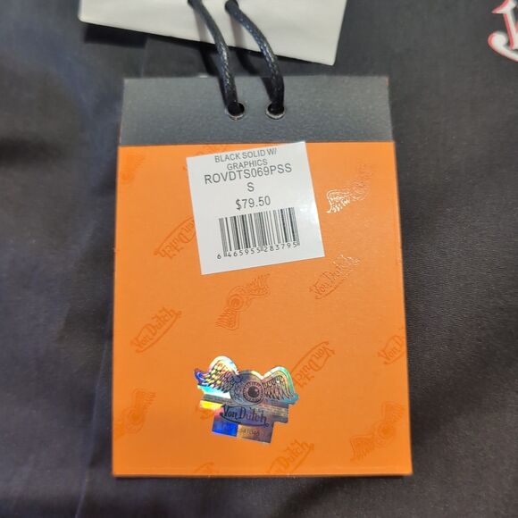 Von Dutch Graphic Button-Front Long Sleeve Shirt Men’s SMALL Solid Black - Picture 3 of 7